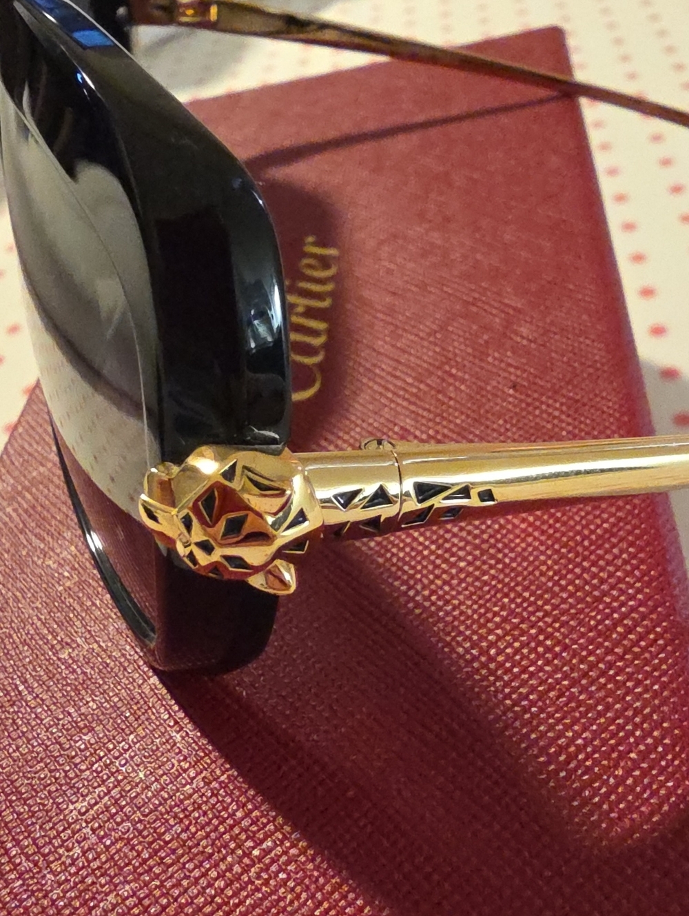 Cartier Black and Gold Panthère-Accented Women's Sunglasses Authentic